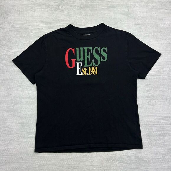 Vintage Y2K Guess Originals Shirt Mens Large Black Colorful Logo Retro Originals - Picture 1 of 6
